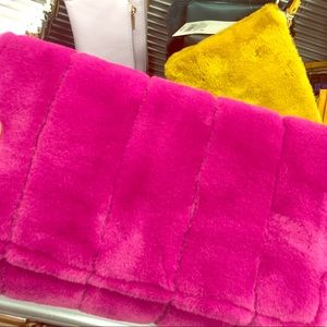 Pink furry clutch purse